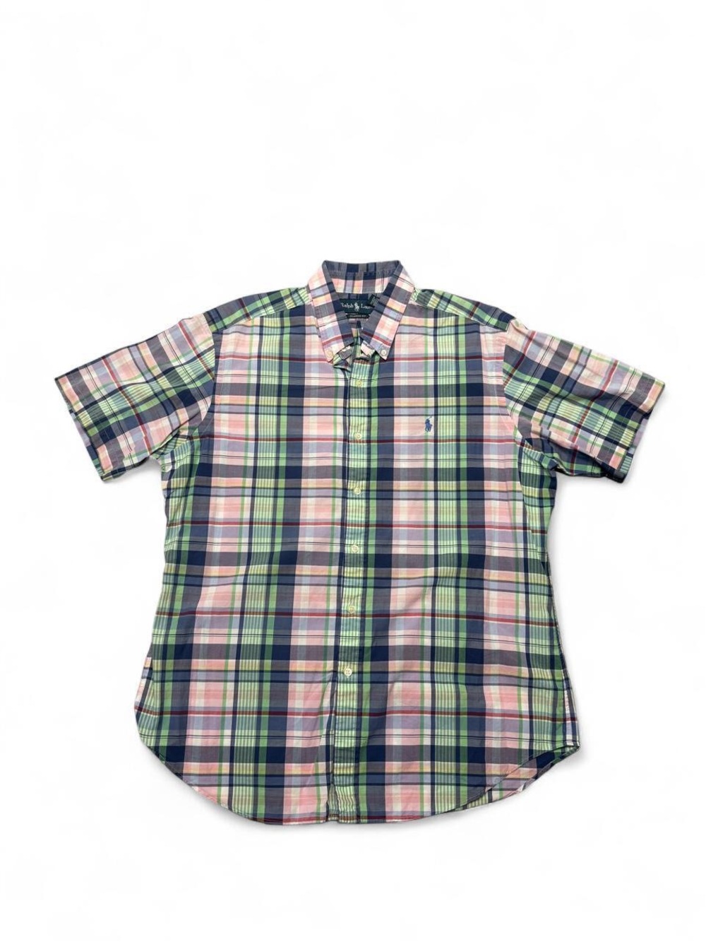 Vintage 90s Polo Ralph Lauren short sleeve button up shirt pastel plaid L mens
